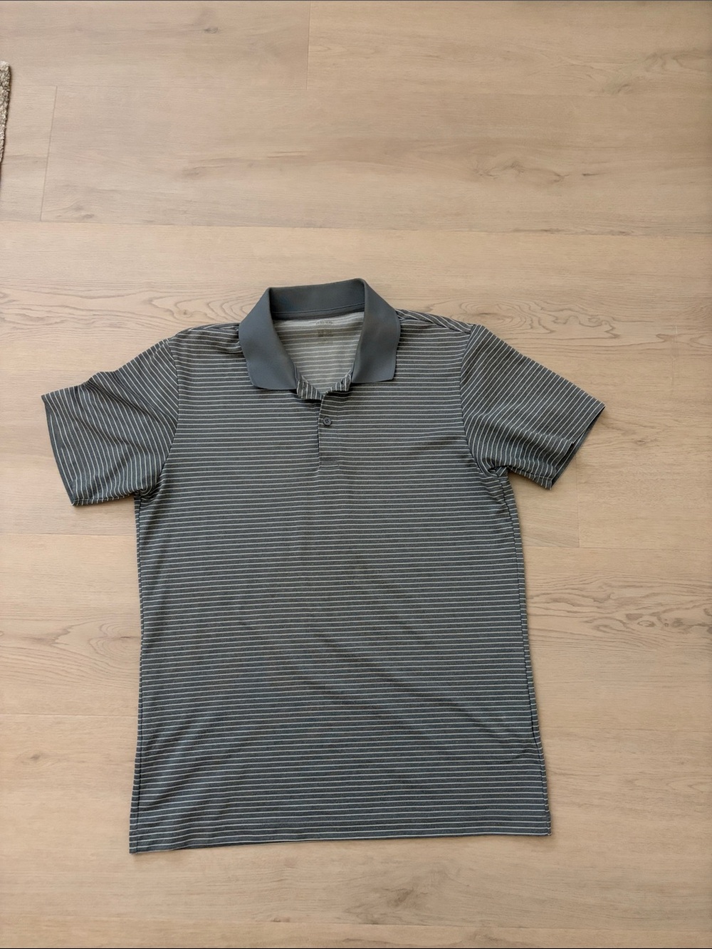 Uniqlo Men's Grey Striped Polo Shirt - Classic Casual